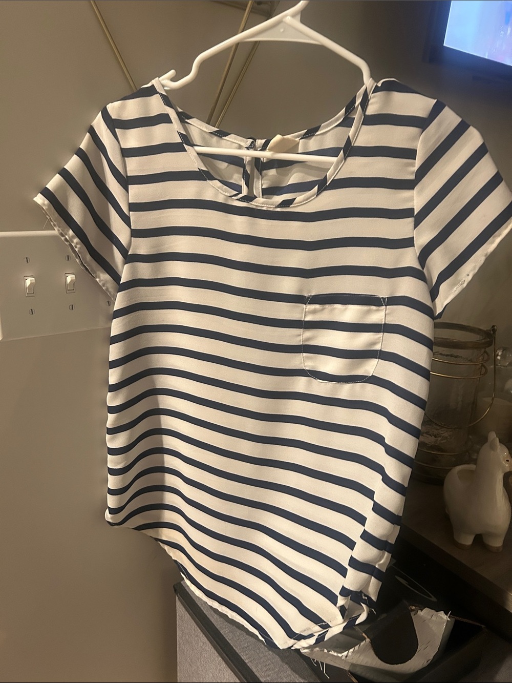 Japna Navy & White Striped Short-Sleeve Blouse
